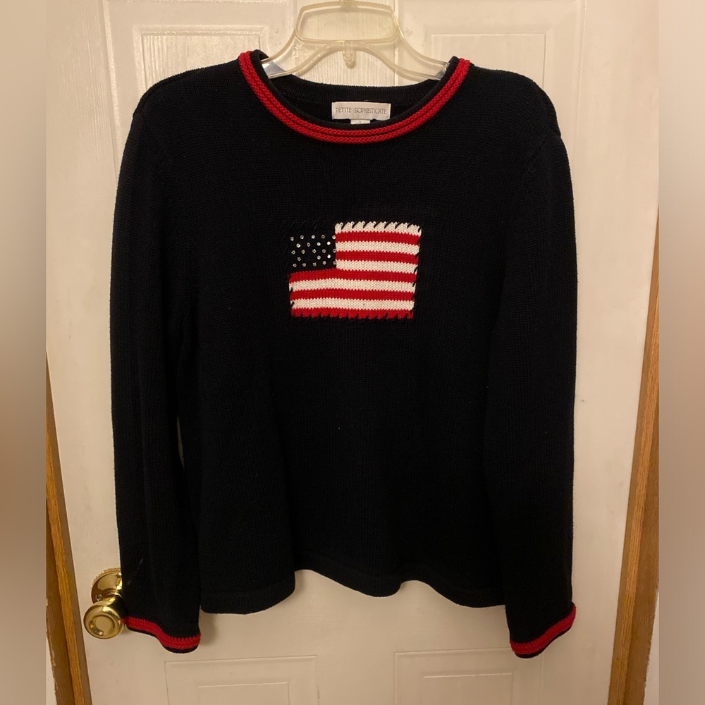 VTG Petite Sophisticate Navy Flag Sweater